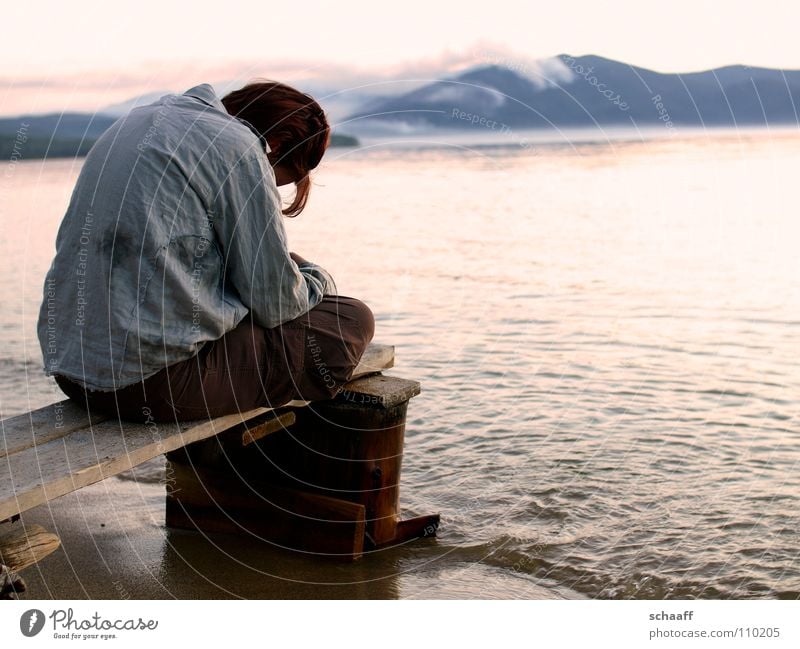 silent Calm Lake Ocean Footbridge To enjoy Woman Surf Beach Blaze Smoke Russia Baikal Loneliness Evening Fog resignation