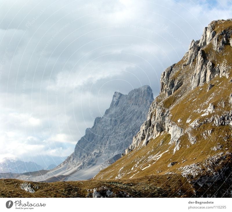 Sulzfluh Autumn October Canton Graubünden Switzerland Hill Hilltop Mountain ridge Horizon Slope Leisure and hobbies Vacation & Travel Green Brown Grass