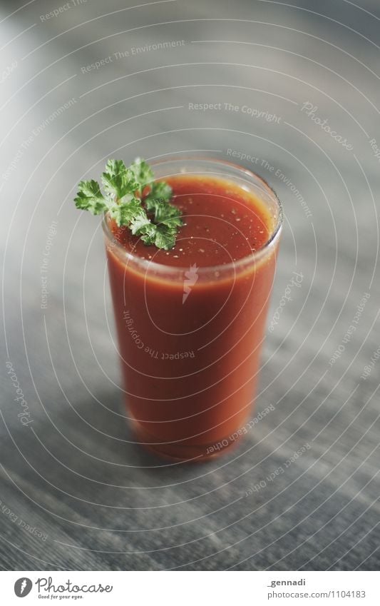 tomato juice Food Vegetable Tomato Juice Parsley Salt Pepper Vegetarian diet Diet Fasting Red Tomato juice bloody Mary Colour photo Interior shot Studio shot