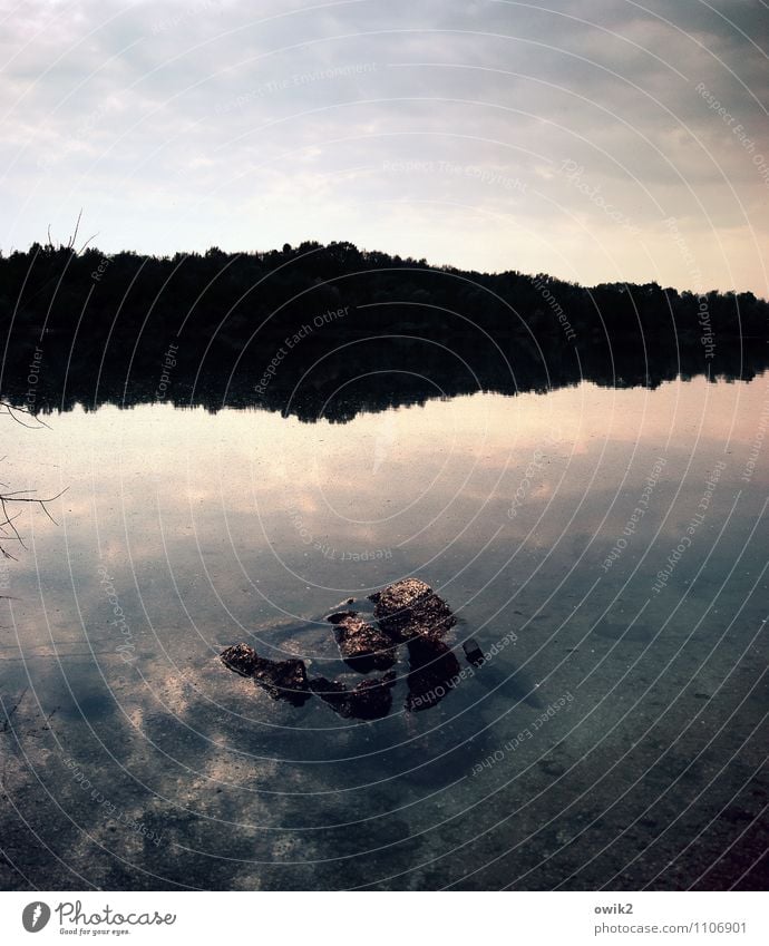 Water, sky, stone Environment Nature Landscape Elements Sky Clouds Horizon Lakeside Stone Idyll Calm Peaceful Comforting Colour photo Subdued colour