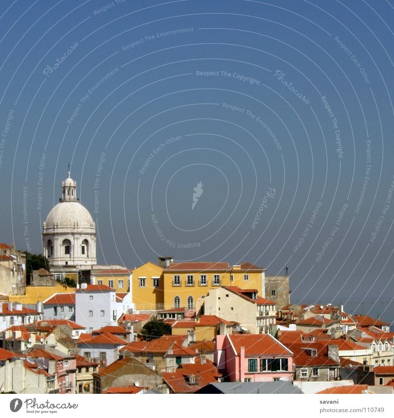 Above the rooftops of Lisbon Vacation & Travel Sightseeing Summer House (Residential Structure) Culture Sky Town Old town Church Facade Roof Blue Yellow Red