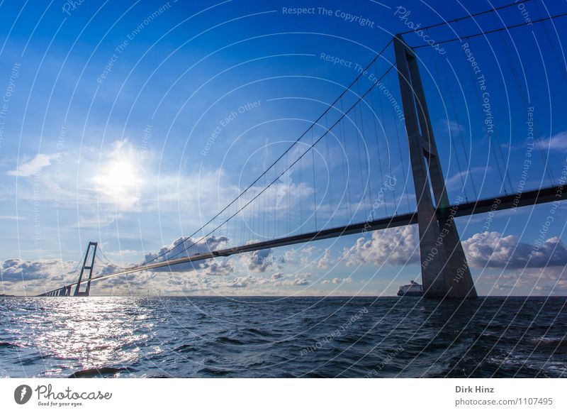 Öresund Bridge Denmark Manmade structures Architecture Transport Traffic infrastructure Road traffic Motoring Vehicle Movement Horizon Innovative Perspective