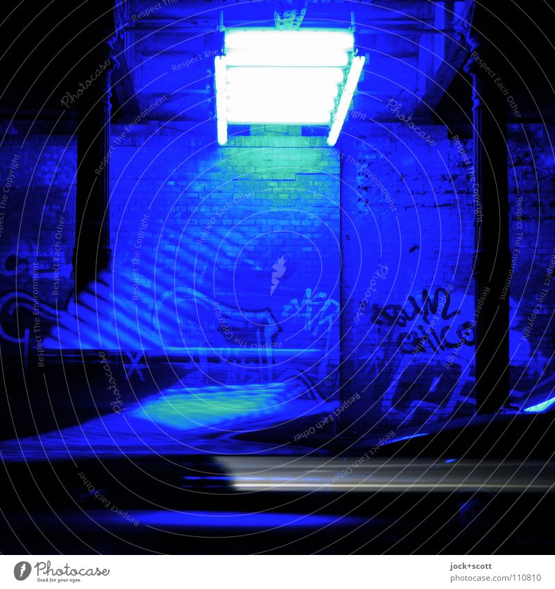 Turn blue in the tunnel Tunnel Wall (building) Graffiti Stripe Movement Cool (slang) Uniqueness Modern Speed Blue Moody Agreed Art Surrealism