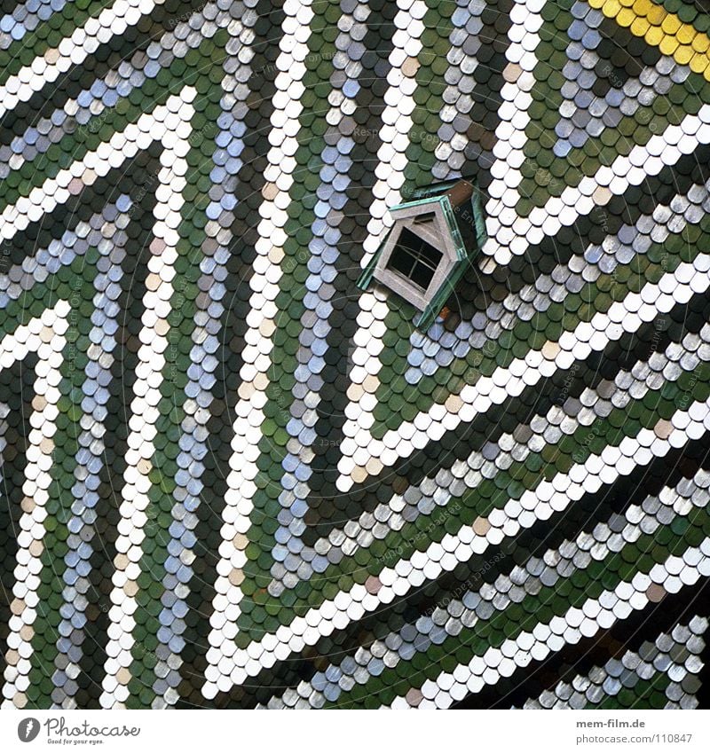 roof triangle Vienna Brick Roof Multicoloured Roofing tile Triangle White Green Yellow Skylight Dormer Pattern Stripe Design Austria House of worship Detail