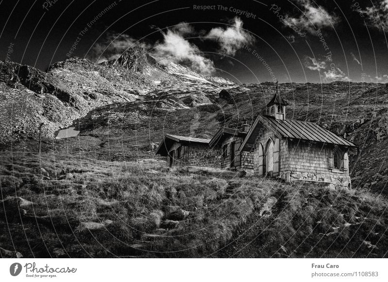 Chapel of the Neue Fürther Hütte; Tourism Mountain Hiking House (Residential Structure) Nature Landscape Sky Clouds Autumn Grass Meadow Rock Alps Peak