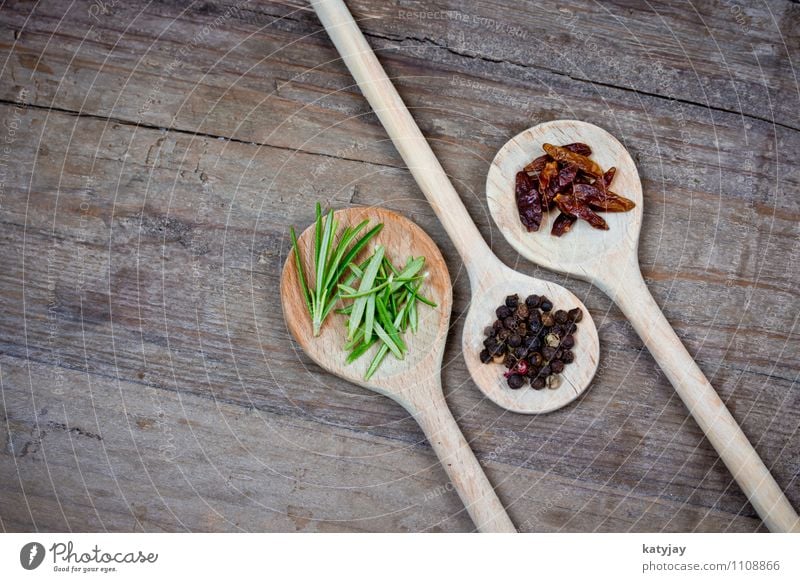 spices Pepper Peppercorn Herbs and spices Rosemary Cooking Kitchen Ingredients Wooden spoon Chili Dried Nutmeg Table Wooden table Near Close-up