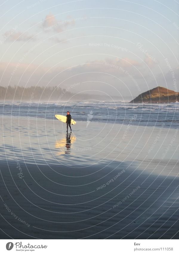 Done with the surf. Surfing Beach Loneliness Beautiful Clouds Foam Canada Tofino Home Virgin forest Relaxation Morning Trust Surfboard Sand Island Sky Water