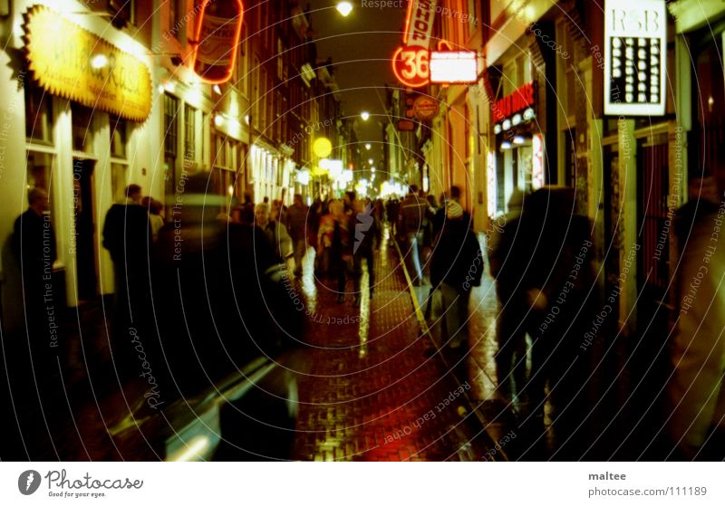 red light Amsterdam Night Wet Joy Traffic light Colour Human being Blur