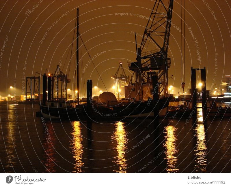 black Elbe Night Watercraft February Harbour Hamburg Light