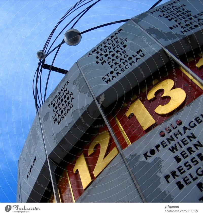 berlin, 13:00 cet World time clock Downtown Berlin Alexanderplatz Time Clock Art Sightseeing Planet Digits and numbers Landmark Monument Sky alex Earth