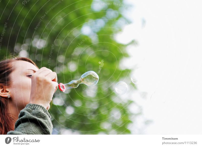 Blow the heavy stuff away. Human being Feminine 1 Environment Nature Plant Soap bubble Bright Natural Brown Green Red White Emotions Joy Heavy Ease Hope