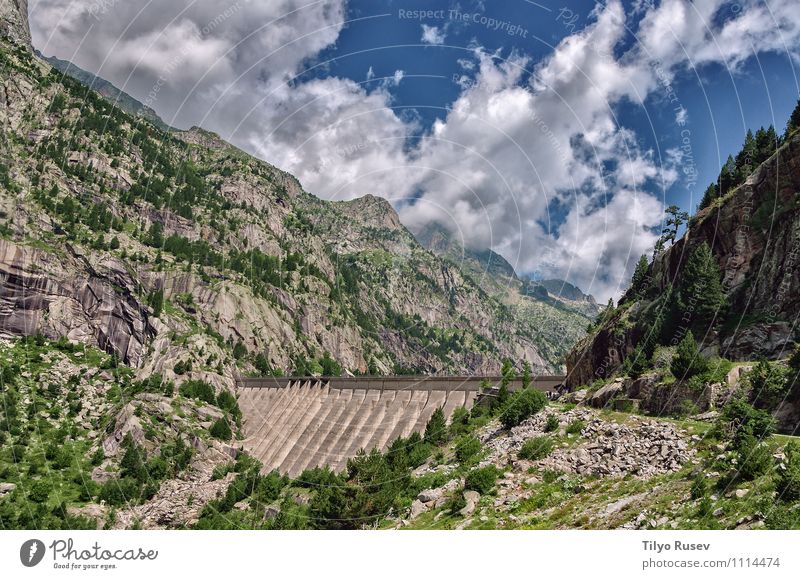 Cola Del Embalse De Cavallers. Mountain Industry Technology Hydroelectric  power plant Nature Landscape Plant Sky Clouds Autumn Forest Rock Lake River