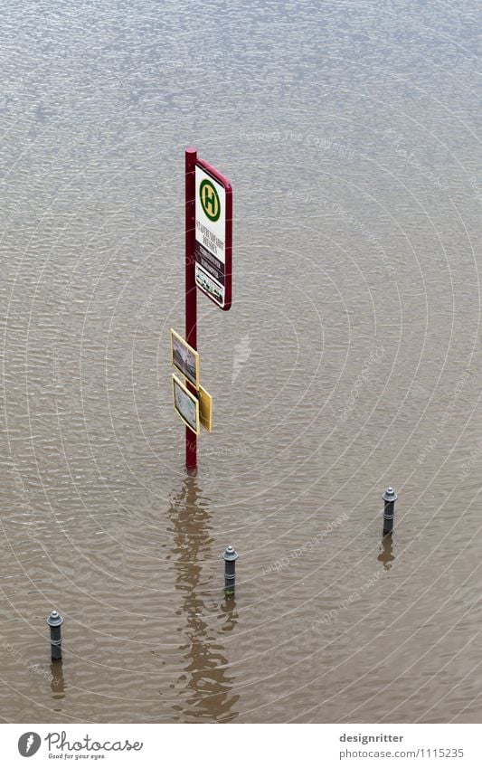 No bus traffic today Water Climate Climate change Weather Bad weather Storm Rain Waves River Flood Deluge Train station Bus stop Transport Means of transport