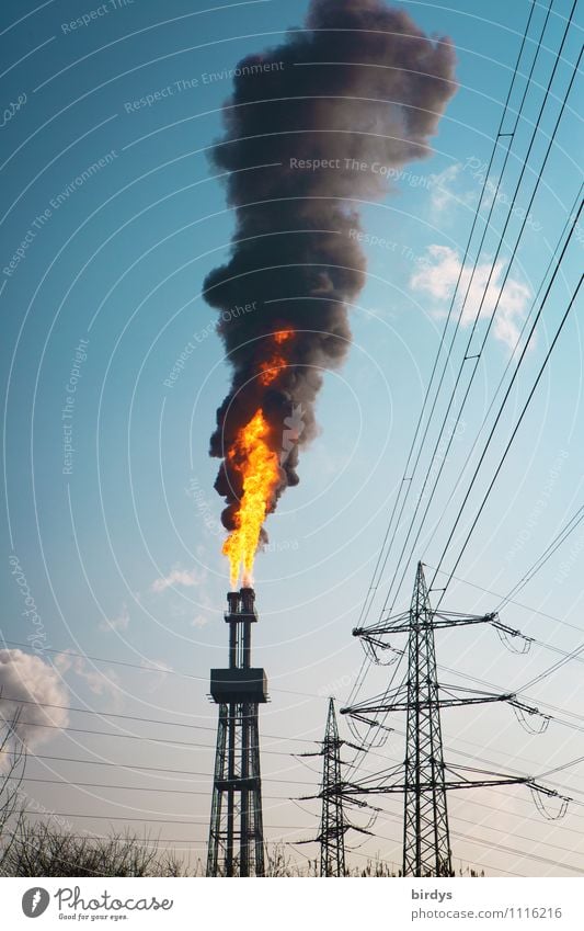 Incident in a chemical plant in Wesseling, flaring of toxic substances Fire co2 Cloudless sky Beautiful weather Industrial plant Tower Chimney Smoke Gas flame