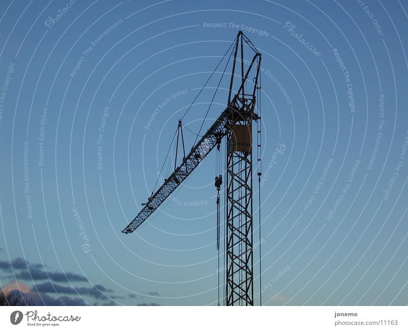 crane Construction site Sky Clouds Large Crane Things Colour photo Exterior shot Aerial photograph Deserted Neutral Background Evening Silhouette