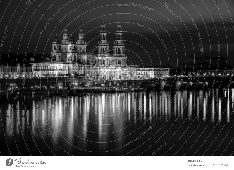 DDrreessddeenn Vacation & Travel Tourism Trip Sightseeing City trip Night life Street lighting Lighting Architecture River Elbe Dresden Saxony Germany Town