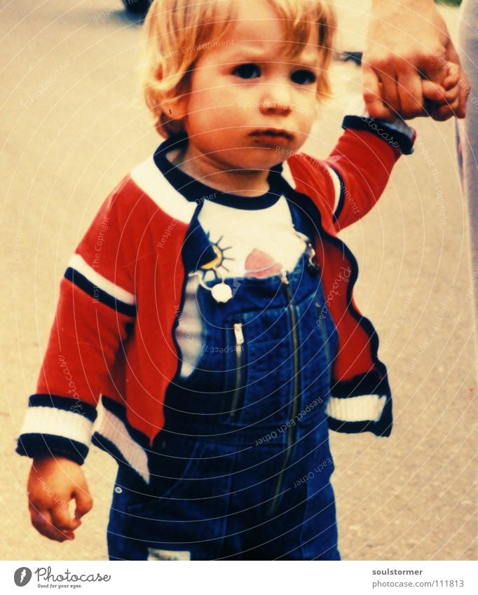 Soulstormer learns to walk Cross processing Green undertone Yellowness Child Hand To hold on Going The eighties Year Past Childlike Small Mother Overalls Jacket