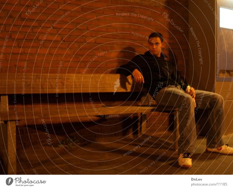 lonely on bench Fellow Man Long exposure Guy Bench Sit Loneliness Evening