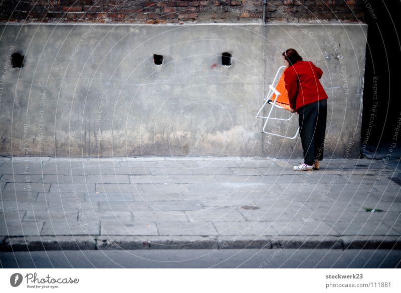 bringing back color Gray Joie de vivre (Vitality) Town Anonymous Sidewalk Traffic infrastructure Senior citizen Chair Street Colour Architecture