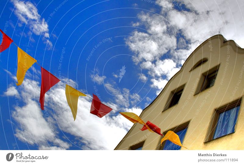 garlands House (Residential Structure) Town Small Town Well-being Beautiful Delicate Clouds Paper chain Shooting match Moody Party Fairs & Carnivals HDR Facade