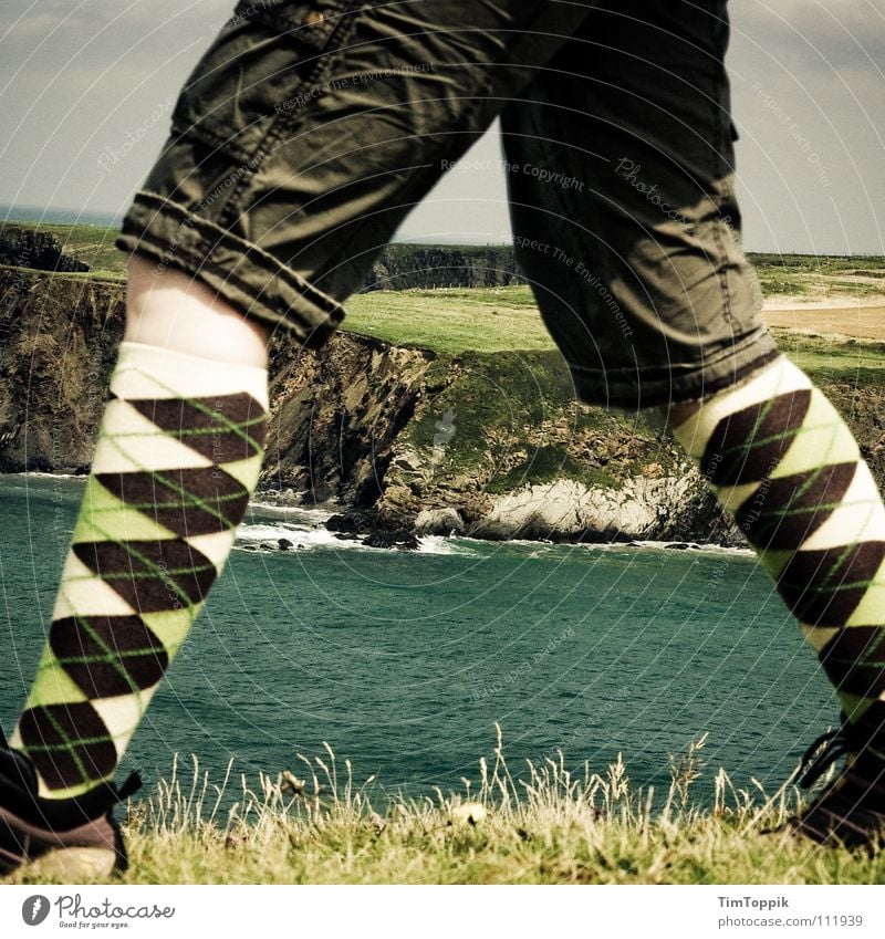 Burlington Mountains Stockings Hiking Footwear Hiking boots Pants Shorts Knee Grass Ocean Lake Waves Cliff Coast Surf Slope Horizon Going Pattern Sock Meadow