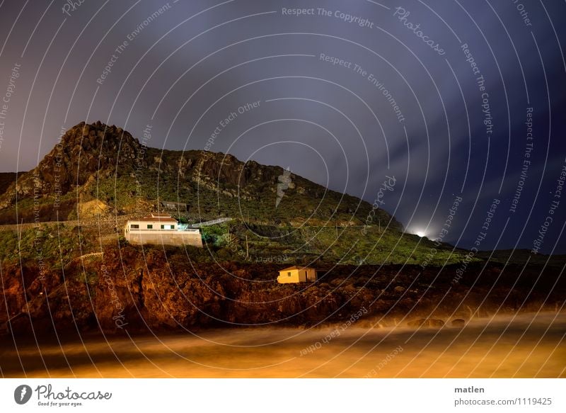 spotlight Landscape Sky only Clouds Stars Horizon Weather Grass Rock Mountain Waves Coast Ocean Fishing village Deserted House (Residential Structure)