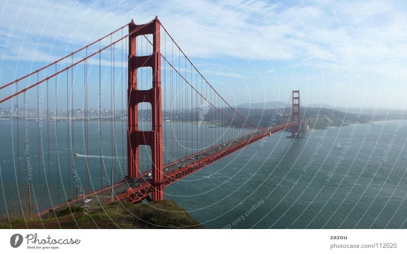 Golden Gate Panorama Colour photo Exterior shot Day Panorama (View) Bridge Tourist Attraction Landmark Transport Road traffic Modern Golden Gate Bridge