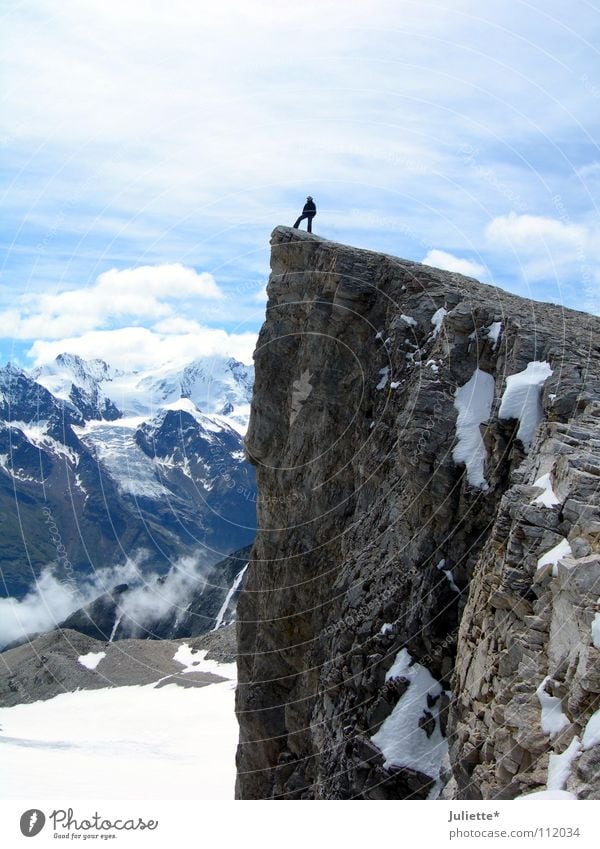 summiteer Climbing To board Reach Clouds Switzerland Brave Reckless Panorama (View) Mountain Beautiful Sky barhorn Snow Freedom audacious Vantage point