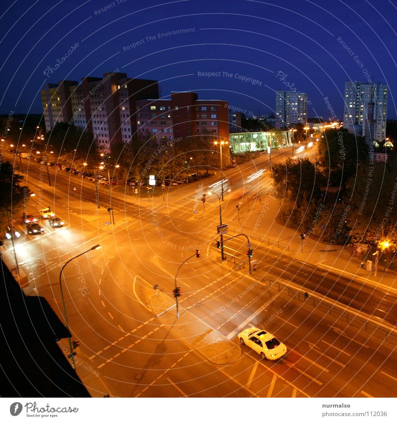 Night owls Place Tram Railroad tracks House (Residential Structure) High-rise Night mood Town Potsdam Taxi Window Street lighting Empty Traffic light Transport