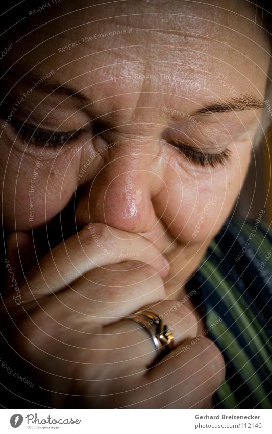 inner world Woman Portrait photograph Closed eyes Think Concentrate Calm Rest Stay Mysterious Peace Puzzle Unclear ponder Laughter inward Peaceful