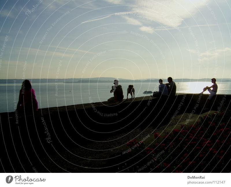 Earth Water Sky - No. II Colour photo Exterior shot Copy Space top Copy Space bottom Day Silhouette Back-light Human being Group Horizon Lake Skyline