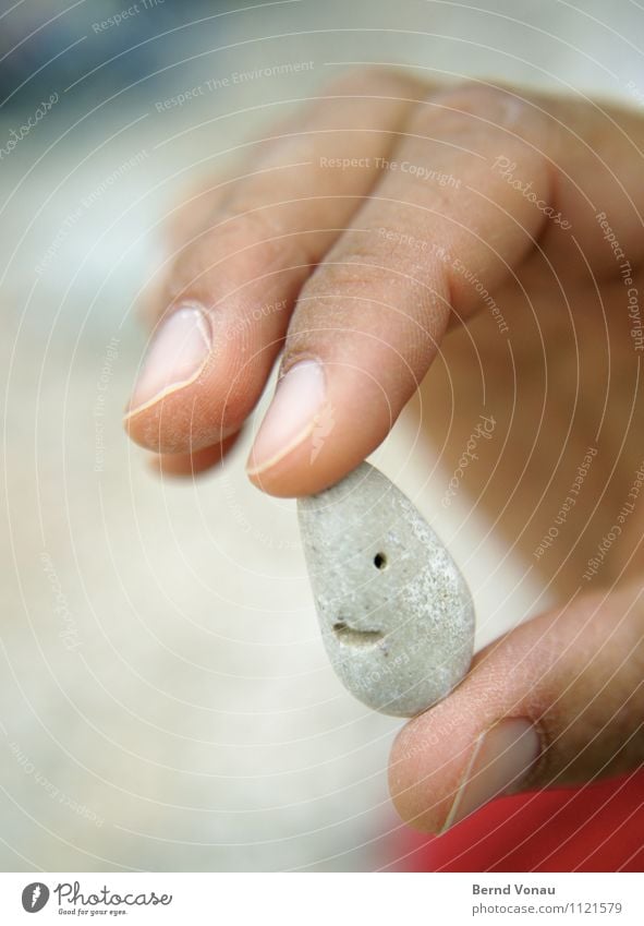 Little Friend Skin Vacation & Travel Summer Beach Eyes Mouth Hand Fingers Stone Smiling Friendliness Bright Cute Brown Gray White Discovery Hollow To hold on