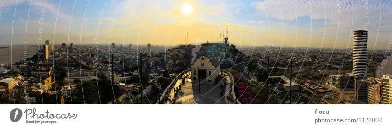 Guayaquil viewed from Santa Ana Hill, Ecuador Tourism Sightseeing Mountain Clouds Coast River Village Town Downtown Old town Building Architecture Poverty