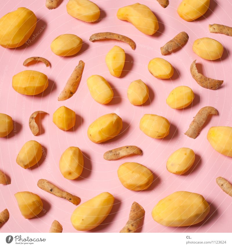 Peel potatoes Food Potato peel Potatoes Nutrition Eating Yellow Pink Esthetic Colour Inspiration Creativity Whimsical Super Still Life Colour photo