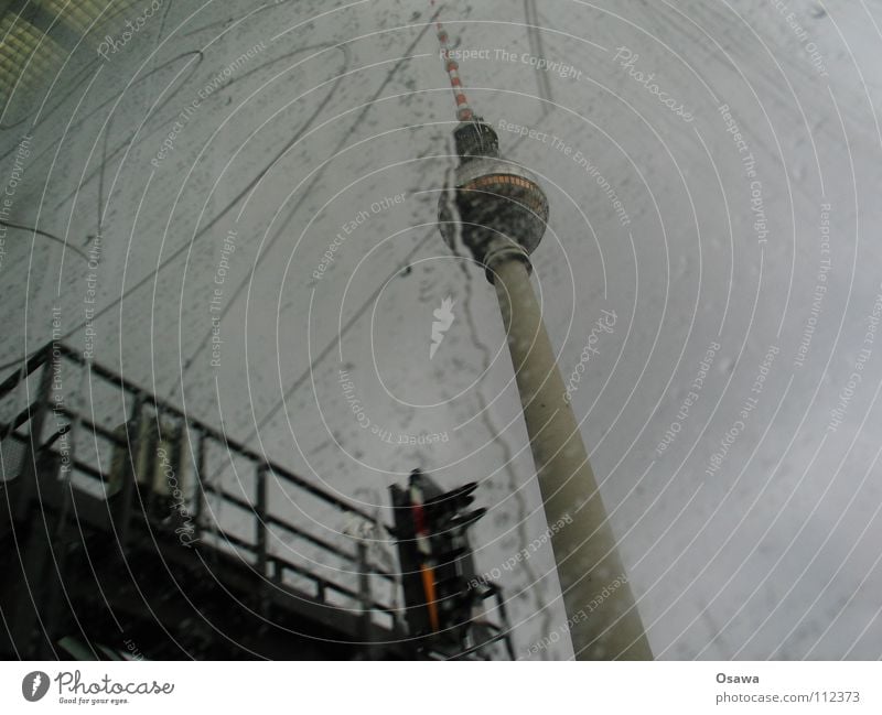 Thick B Alexanderplatz Concrete Commuter trains Window Letters (alphabet) Rain Clouds Cloud cover Gray Bad weather Berlin Landmark Monument Autumn