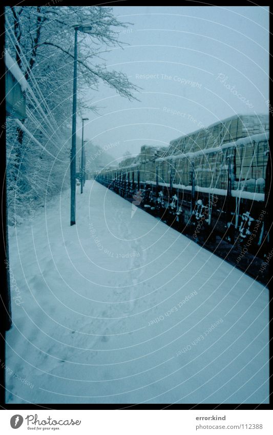 Railway in the snow Freight car Winter Cold Snow Railroad Perspective Tracks