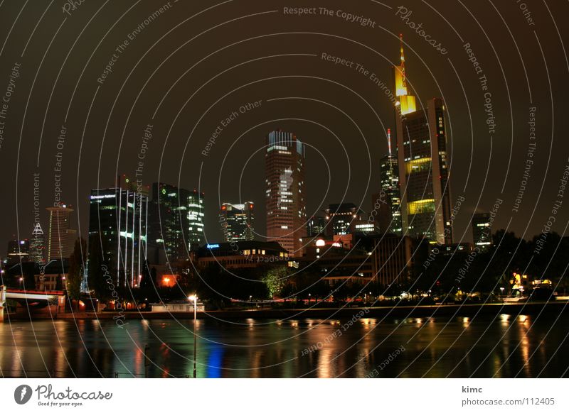 skyline frankfurt at night Frankfurt Main Night Night shot Lighting Reflection Autumn Winter Dark High-rise Rhein-Main area Long exposure Landmark Monument