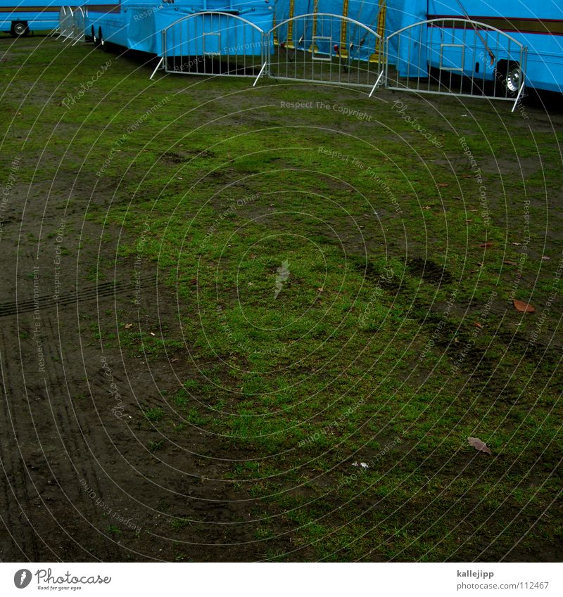 fairground Meadow Circus Shows Village Places Entertainment Skid marks Grass Barrier Exclusion zone Carriage Caravan Truck Construction Dismantling Moody