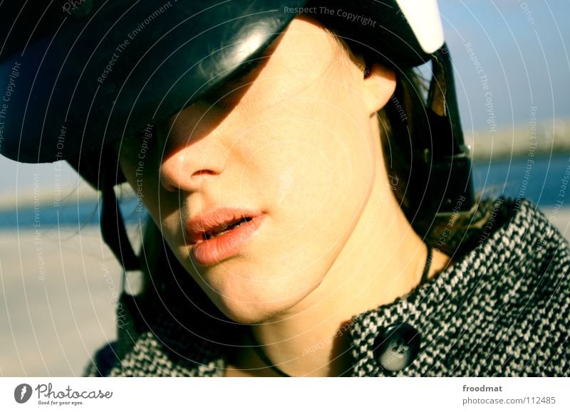 scooter Helmet Lips Dearest Barcelona Spain Beautiful Woman Silhouette Scooter Transport Ocean Buttons Coat Near Cool (slang) Cold Mouth siana froodmat Shadow