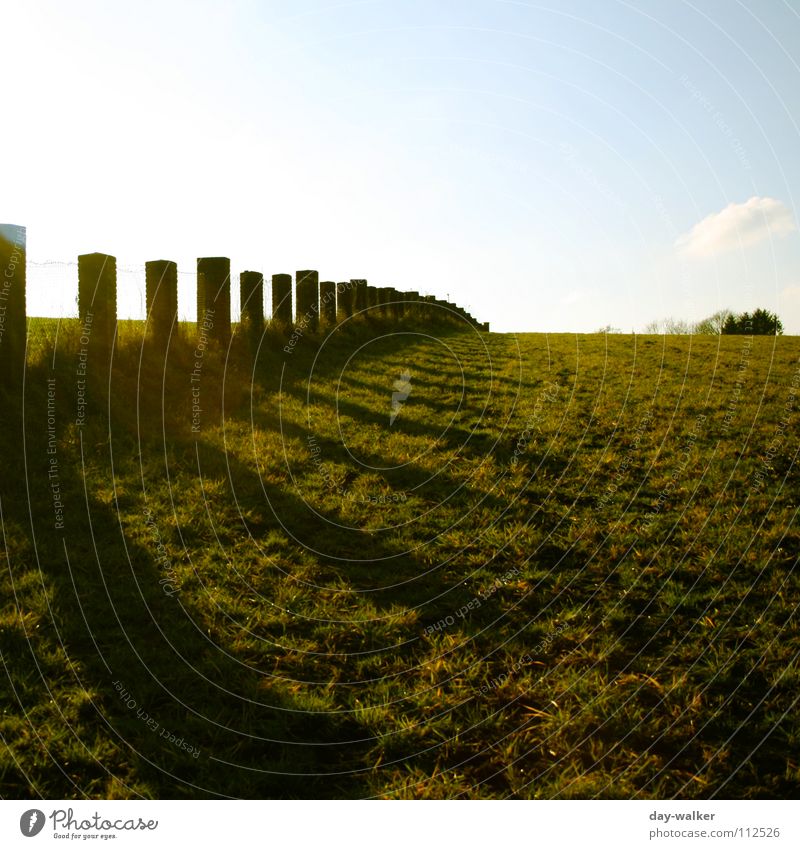 Limit Meadow Fence Light Dark Exposure Field Wall (barrier) Loop Wire Lawn palisaded Sky Stone Shadow