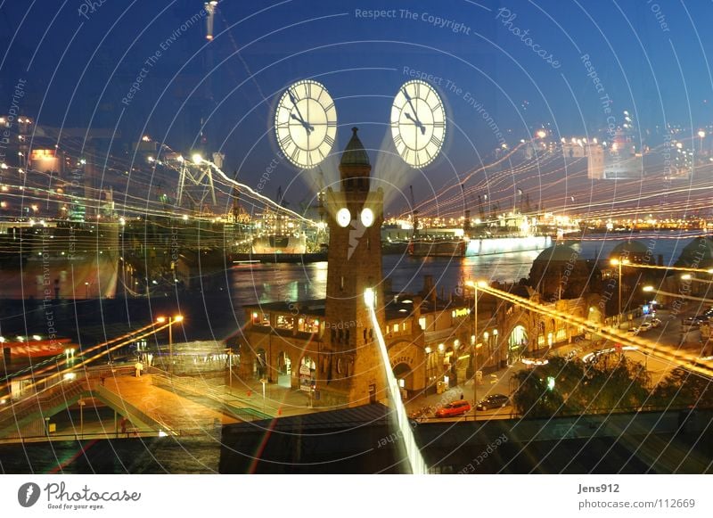 Near and far Clock tower Dockside crane Crane Shipyard Strip of light Zoom effect Dark Street lighting Lantern Window Harbour Long exposure River Brook Jetty