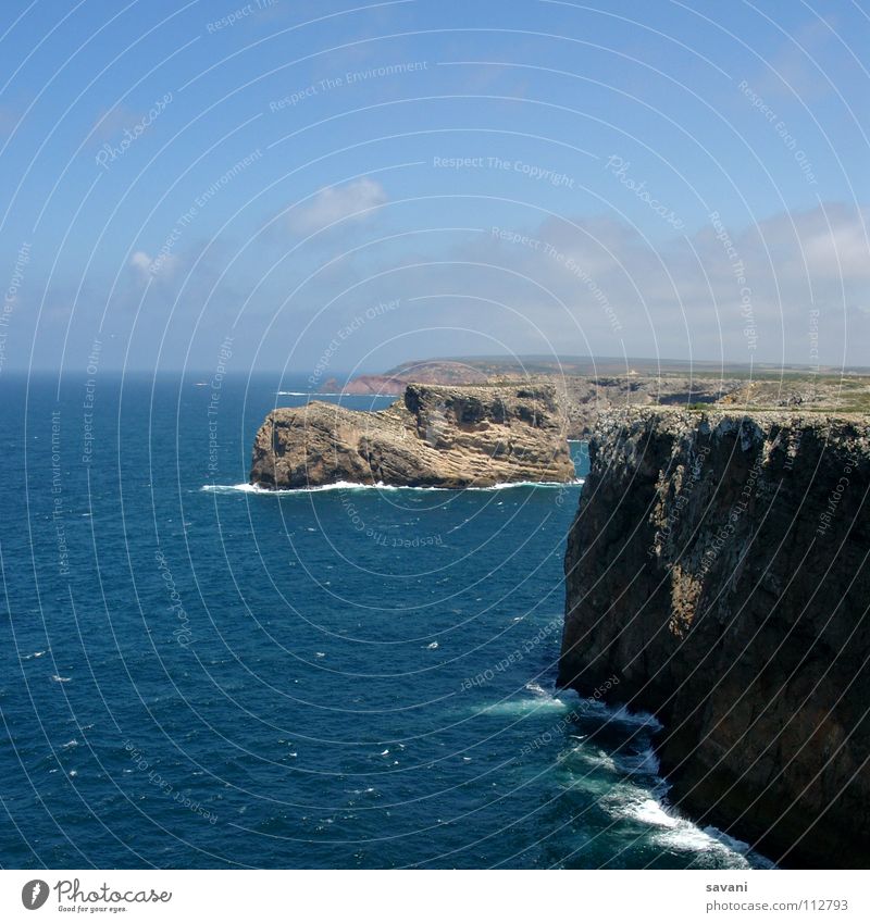 Portugal's rocky coast with a lack in the shape of a boot Vacation & Travel Far-off places Freedom Summer Beach Ocean Island Waves Water Clouds Horizon