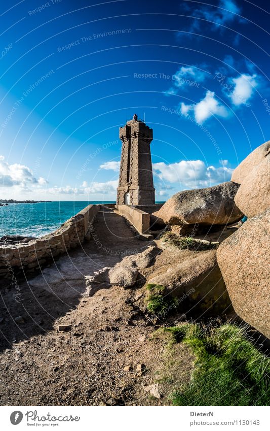 Hewn into the rock Nature Landscape Earth Sand Water Sky Clouds Summer Weather Beautiful weather Waves Coast Ocean Atlantic Ocean Blue Brown Pink White