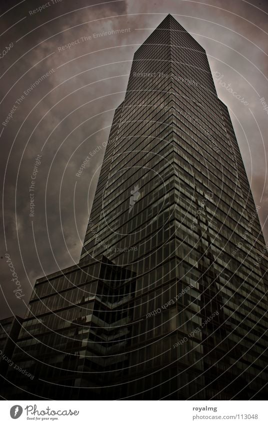 the ivory tower High-rise Black White Fog Clouds Dark Dreary Dangerous Black & white photo glass surface outbuilding Prefab construction Tower Evening Rain