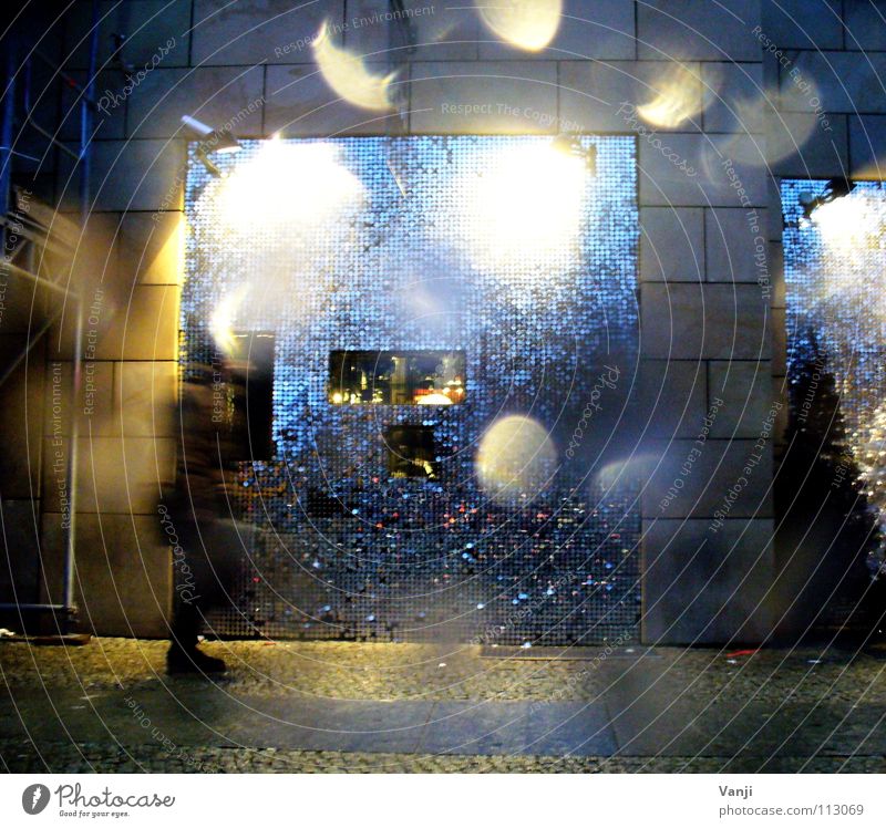 sequins In transit Cold Rain Wet Building House (Residential Structure) Dark Evening Sequin Downtown Berlin Light Decoration Glittering Drops of water Street