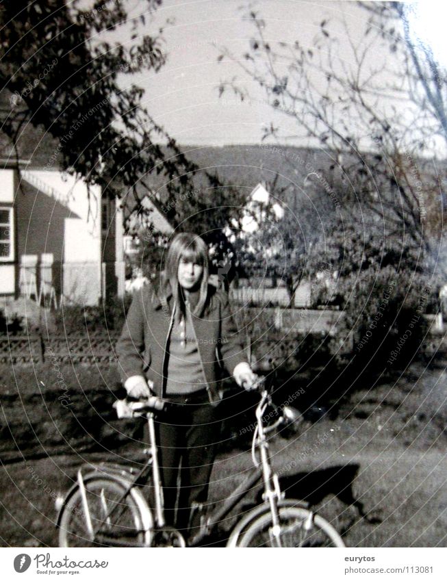 the 60s Bicycle Child Girl Black White Sixties Old-school Black & white photo