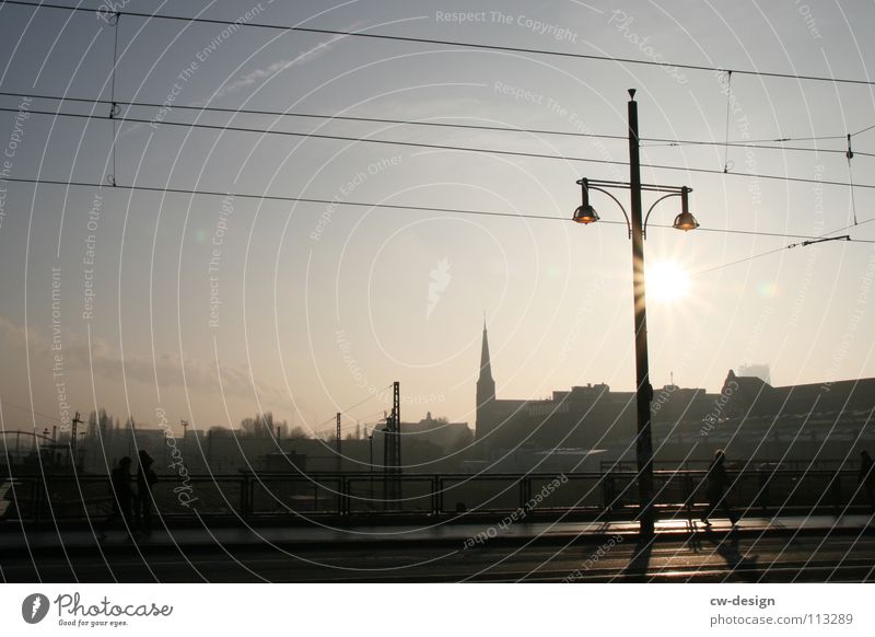 one way ticket II Crane Warschauer Bridge Black Dark Progress Lantern Clouds Sightseeing Television Art Interesting Landmark Symbols and metaphors Famousness