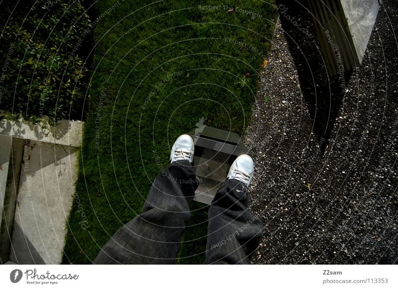 stale Stale Stand Trash container Park Meadow Graphic Simple Gravel Pebble Man Footwear White Bushes Green Minimal Style Geometry Bird's-eye view Concrete