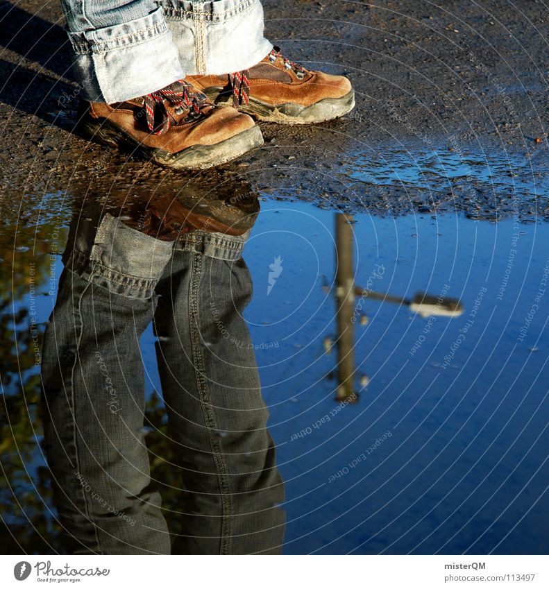 turn inside out II Footwear Puddle Water Wet Accumulation Inverted Watering Hole Hiking boots Boots Brown Vacation & Travel Dirty Loam Mud Slick Dreary Sky