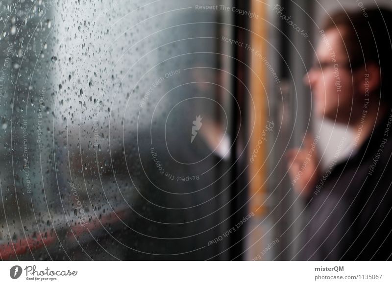 Rainy Day. Art Esthetic Dreamily Window pane Rainwater Looking Wanderlust Man Future Drops of water London Colour photo Subdued colour Interior shot Detail